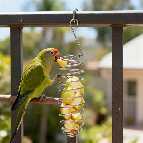 Bird Foraging Toy, Steel Holder for Bird Cage Accessories Hanging Fruit Vegetable Feeder for Parrot Cage Parakeet - size: Average