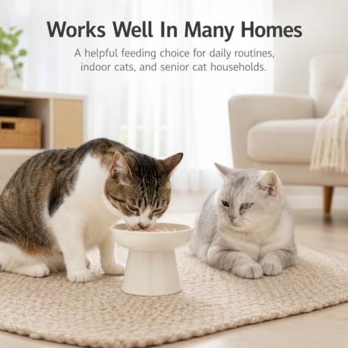 Ceramic Slow Feeder Cat Bowl, 6 Inch Elevated Cat Slow Feeder Bowl - color: White