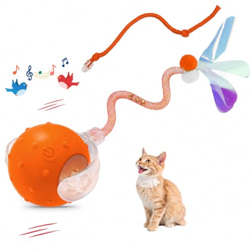 Interactive Cat Ball Toy, Motion Activated Electric Rechargeable Cat Toy - color: Orange