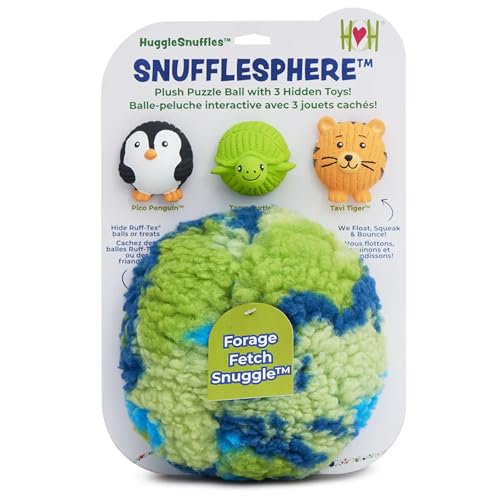 HuggleSnuffles SnuffleSphere Puzzle Ball - Interactive Enrichment Toy for Dogs, Hide and Seek Dog Toy for Ruff-Tex Balls & Treats, Puppy Games to Keep Them Busy, Foraging Plush for Boredom - Large, 8"