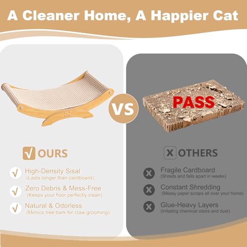 Large Cat Scratcher Bed, Cat Hammock with Sisal Scratch Pad for Indoor Cats