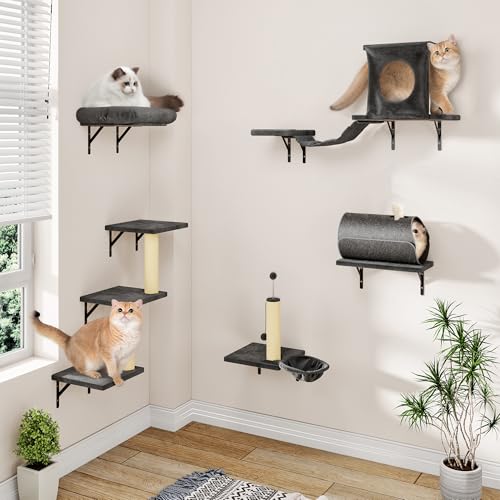 Cat Wall Shelves, 7-in-1 Wall Mounted Cat Climber Set - color: Dark Gray