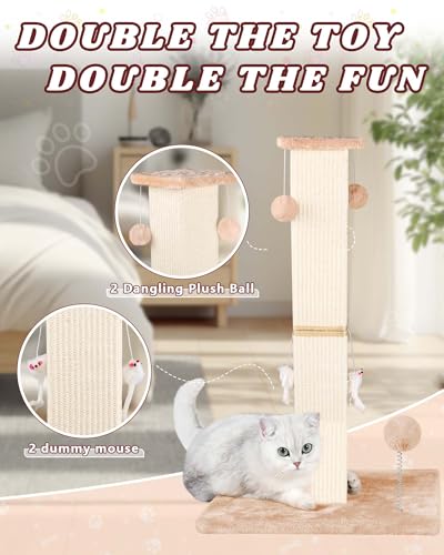 ANWA Large Cat Scratching Posts for Indoor Cats, 32" Tall, 4.7" Post, Beige