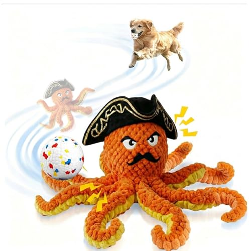 2026 Interactive Dog Toys, Self Moving Octopus Dog Toy Set with 2 Balls - Automatic Wobble Ball & Durable Chew Ball, 4-in-1 Squeaky Plush Enrichment Toy to Keep Them Busy for Medium Large Dogs - color: Orang