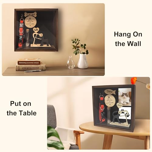 8.6'' Pet Memorial Shadow Box for Cats, Cat Memorial Picture Frame Loss Pet Sympathy Gift Animal Remembrance Keepsake with Collar Holder Paw Print Kit Fur Jar for Tabletop Wall Hanging Customized-Cat