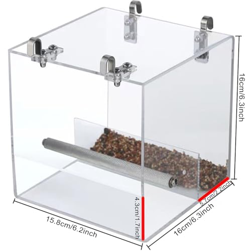 Automatic Acrylic Bird Feeder No Mess Bird Feeder Cage for Small Birds - size: L: 6.2" x 6.3" x 6.3"