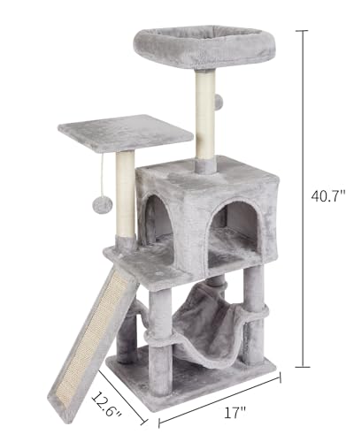 Cut Cat Tree Cat Tower Condo with Hammock Kittens Scratching Post Grey - color: Grey