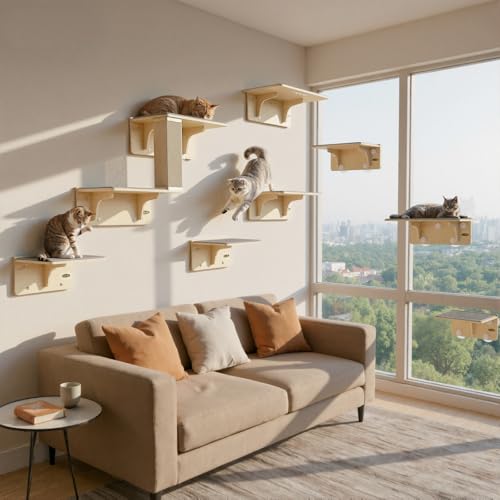 Pecute 2-in-1 Large Cat Window Perch & Wall Shelves, Solid Wood, 21"x11" - size: 21.25"L x 11"W