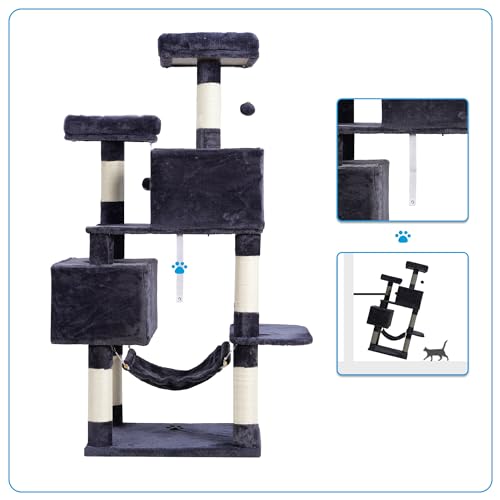 Hey-brother Cat Tree Tower with Sisal Scratching Posts, Big Condo, MPJ020G - color: Smoky Gray