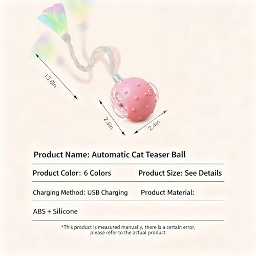 Automatic Chirping Cat Ball, 3 Interchangeable Tails for Indoor Cats, Pink - color: P02 Pink