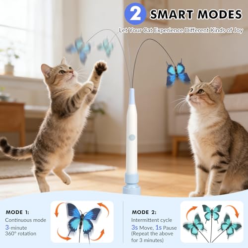 Wortade Automatic Butterfly Cat Toy, Electric Cat Teaser Toy, Blue