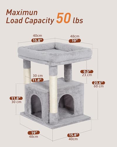 23.6" Cat Tree for Large Cat, 19 * 15.8 in Large Perch, Light Gray - color: Light Gray