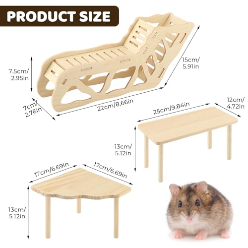 3 Pack Wooden Hamster Play Platform, 3-in-1 Natural Small Pet Playground