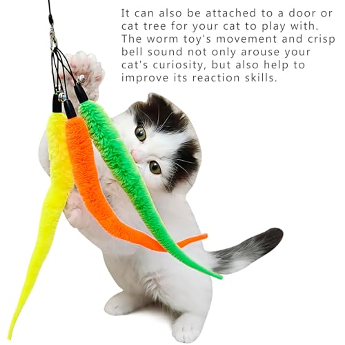 miwoowim 11PCS Cat Wand Refills, Fuzzy Worms with Bells & String with Clasp - color: 10 Worms Refill