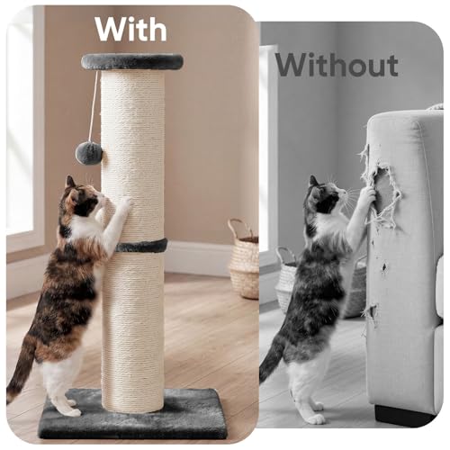 PAWSCRAT 32-Inch Tall Cat Scratching Post, 5-Inch Diameter, Sisal, Grey - color: Gery