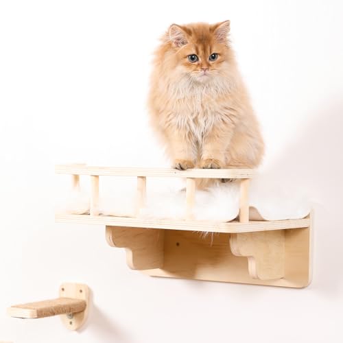 Cat Wall Shelf with 3 Cat Wall Steps,Cat Wall Shelves with Plush Coverd,Cat Climbing Shelf for Indoor Cat,Cat Wall Furniture Cat Shelf for Wall (Wood) - color: Wood