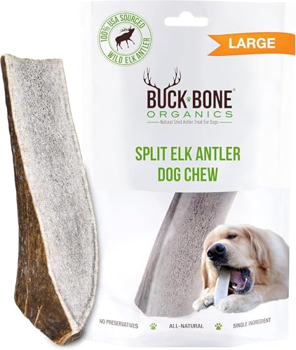 Buck Bone Organics Dog Chews, Elk Antlers for Dogs, Long Lasting Dog Bones for Aggressive Chewers, All Natural, No Preservatives, Wild Shed in the USA (Large) - size: Large, style: 1 Pack