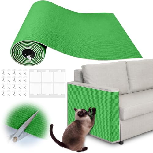 Cat Scratch Furniture Protector - 118" x 13.8" Trimmable Self-Adhesive Cats Claws Scratch Pads, DIY Cat Climbing Couch Protector for Scratch Post Cat Tree Replacement Indoor (Green) - color: Green, size: 13.8" x 118"