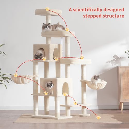 Hey-brother Cat Tree Tower with Stable Extended Base, 3 Platforms, MPJ038M - color: Beige