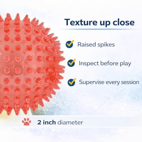 Squeaky Spiky Dog Ball for Teeth Cleaning & Gum Massage 2 Inch Puppy Small Dogs Red | Spiny TPR Rubber Chew Toy for Fetch Play Interactive Bouncy Dental Ball Durable BPA Free Nontoxic Floats - size: 2 Inch Red Ball 1-Pack