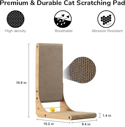 FUKUMARU Cat Scratcher, 18.9 Inch L Shaped Cat Scratch Pad for Indoor Cats - size: 1 Pack 18.9 in Wood Color