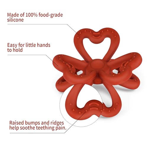 haakaa Silicone Clover Teether, Teethers for Babies 3 Months+, Copper - color: Copper
