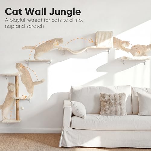 FUKUMARU Cat Wall Shelves, 4 in 1 Set, Beige - color: Beige