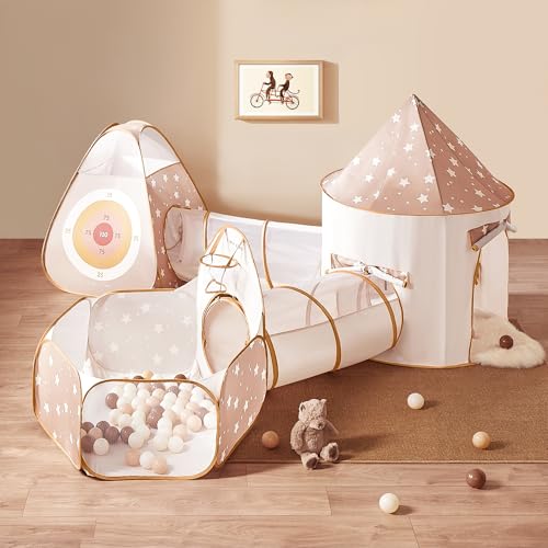 Tiny Land 5-Piece Play Tunnel & Ball Pit, Pop-Up Indoor Tent for Toddlers - color: 5 in 1 Khaki