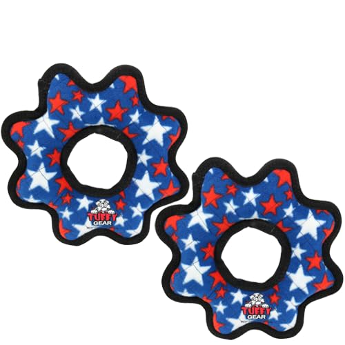 TUFFY® 2 Pack Blue Star Gear Ring Ultra Durable Plush Dog Toys - color: 2PK Multi-color Star Gear Ring