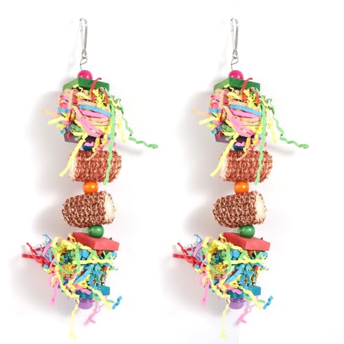 2pcs Bird Toys, Parrot Toys for Parakeets Cockatoos Cockatiels Budgie Conure Macaw Corn Cob Shredding Paper Tearing & Foraging Toy Chewing Hanging Toy Cage Accessories for Small & Medium Birds Pet