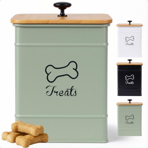 Dog Treat Container with Airtight Bamboo Lid, 5"W x 7"H, 7 Cup Capacity - color: Sage Green - Small