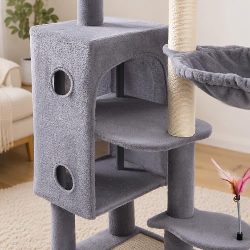 HUITREE 45in Cat Tree Tower with Big Condo for Indoor Cats,Cat Tower with Scratching Post,Scratching Board and Cat Toys,Multi-Level,Small Space,Transformer Cat Tree (336G) - color: 336G