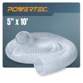 POWERTEC 5" x 10' Dust Collection Hose, 5 Inch Flexible PVC Hose for Woodworking and Garage, Wood Shop Dust Collection System, Planer, Cyclone Dust Separator, Ferrets and Small Pets Tunnel (70220) - size: 5"x10' Hose