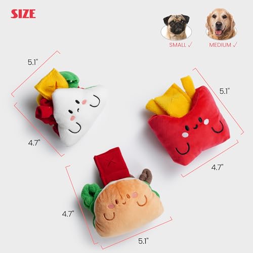 Nocciola Squeaky Hide and Seek Dog Snuffle Food Toys, Interactive Plush Stuffed Pet Supplies for Puppy Small Medium Breeds, Cute Burrow Cognitive Digging Treat Hiding Enrichment Puzzle Toy, 3 Packs - style: Food Dog Toys