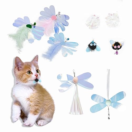 Cat Toy, Shiny Insect Refills for Cat Wand Toy, 9PCS Replacements with Bells for Cat Fishing Pole Toy, Interactive Cat Toy Lightweight, Chase and Exercise (Insects + Ball Set) - color: Insects + Ball Set