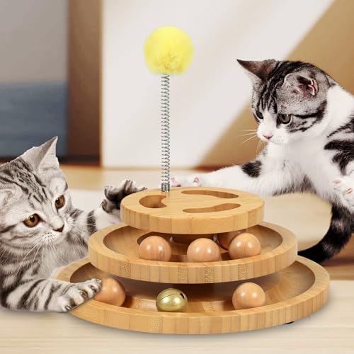 DoogCat Cat Ball Track with Puzzle Top, 3-Level Cat Ball Tower - size: Large - Plus
