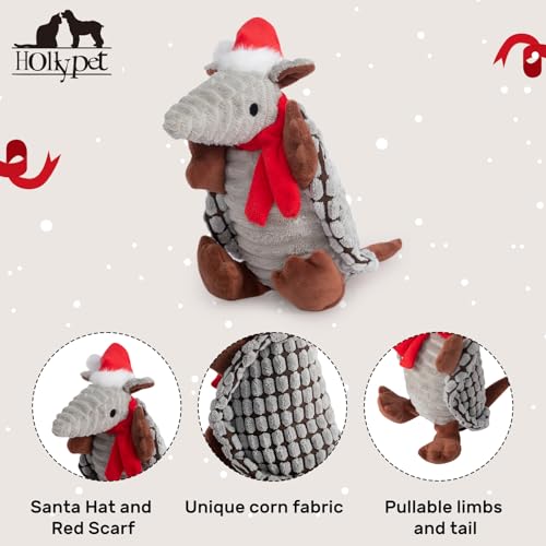 Hollypet Armadillo Squeaky Puppy Dog Toys for Small Medium Dogs, Christmas - color: Christmas Gray, size: 8 IN