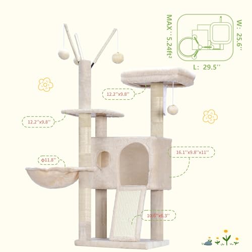 Hey-brother Cat Tree Tower with Removable Toys, Scratching Posts, MPJ008SM - color: Beige