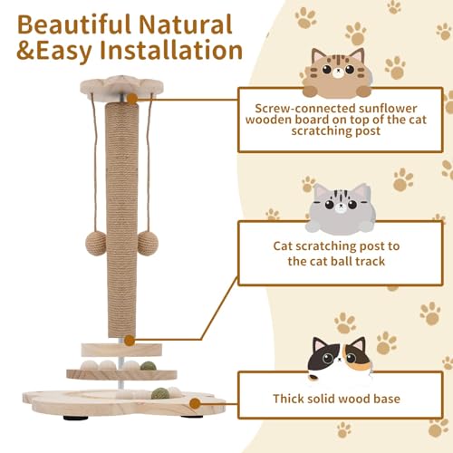 4-in-1 Wooden Cat Scratching Post for Kittens, Cat Tower for Indoor Cats - size: 11.8"L x 11.8"W x 3.1"H