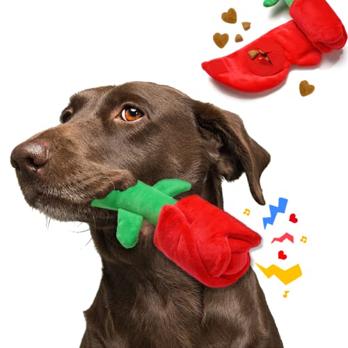 lilfrd Rose Valentines Day Dog Toy, Squeaky Crinkle Puzzle Gift for Dogs - style: Rose