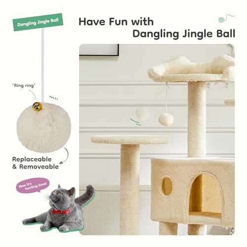 DUMOS 54 Inch Cat Tree Tower with Scratching Posts - color: Beige, size: 54'' × 20'' × 20''