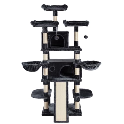 SHA CERLIN 68 Inches Multi-Level Large Cat Tree for Large Kitties/Big Cat Tower with Condo/Cozy Plush ‌Pussycat Perches/Sisal Scratching Posts and Hammocks/Activity Center/Dark Grey - color: Dark Grey, size: 68in
