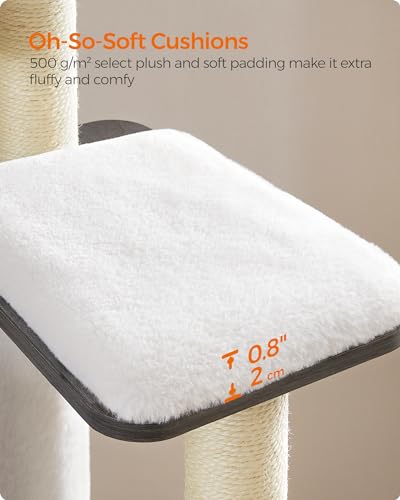 Feandrea Cat Tree, 65-Inch Multi-Level Tower with 5 Scratching Posts - color: Misty Gray