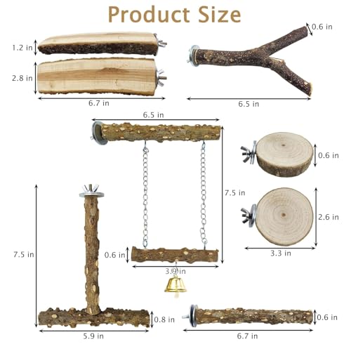 kathson Natural Bird Perches Wood Bird Flat Perch Parrot Swing Parakeet Platform Chew Toys Paw Grinding Stick Cage Accessories Exercise Toy for Cockatiels Budgies Lovebirds Conures Finches