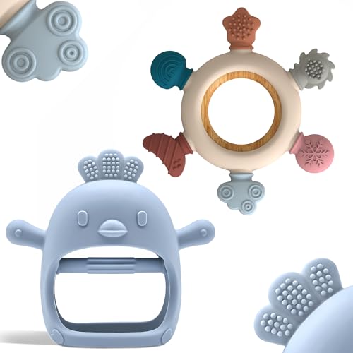 Baby Teething Toys by Komfy LilLove, No Drop Teether and Ring Teether for Baby Teething Relief, Non-Toxic Infant Toys 0-6 6-12 Months, CPC Certified Teething Mitten, Baby teether Toys – 2 Pack - color: Boy