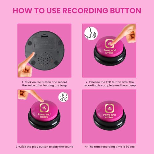 Paws and Smiles Dog Buttons for Communication, 8-Pack Recordable Talking Buttons for Dogs & Cats, 30-Second Voice Dog Training Buttons Starter Set Pet Communication Buzzer Gift