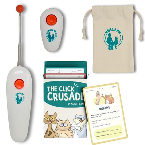 ALBERT & MIA Cat Clicker Training Kit + The Click Crusade Bundle (Cat Training Card Game Guide to Clicker Training for Cats for Teaching Tricks, Improving Communication and Bonding with Your Kitten