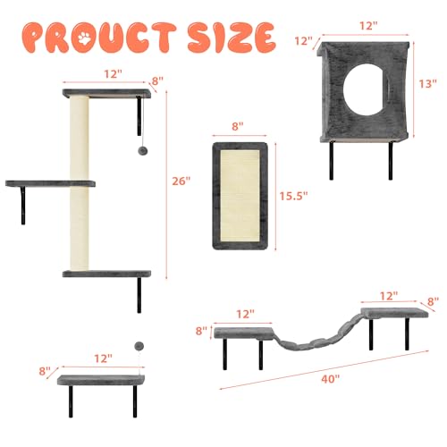 10 Pcs Cat Wall Shelves for Large Cats, Floating Climber with Scratcher - color: Grey, size: 10Pcs