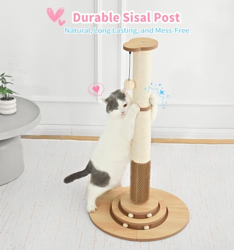 Made4Pets Tall Cat Scratching Post for Indoor Cats with Self Groomer, 33.6" - size: 33.6"H