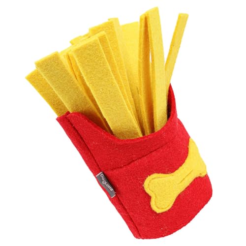 TEHAUX Dog French Fry Snuffle Toy Felt Slow Feeder Training Puzzle Squeaky Pet Interactive Toy Food Dispensing Enrichment Mat for Dogs 8.46X6.69X3.14 in
